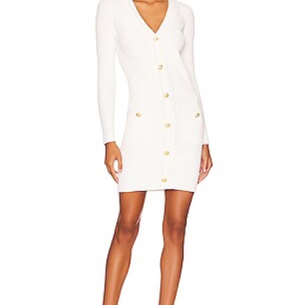 Milly Revolve‎ Ecru Braided Cardigan Long Sleeve Ribbed Knit Dress